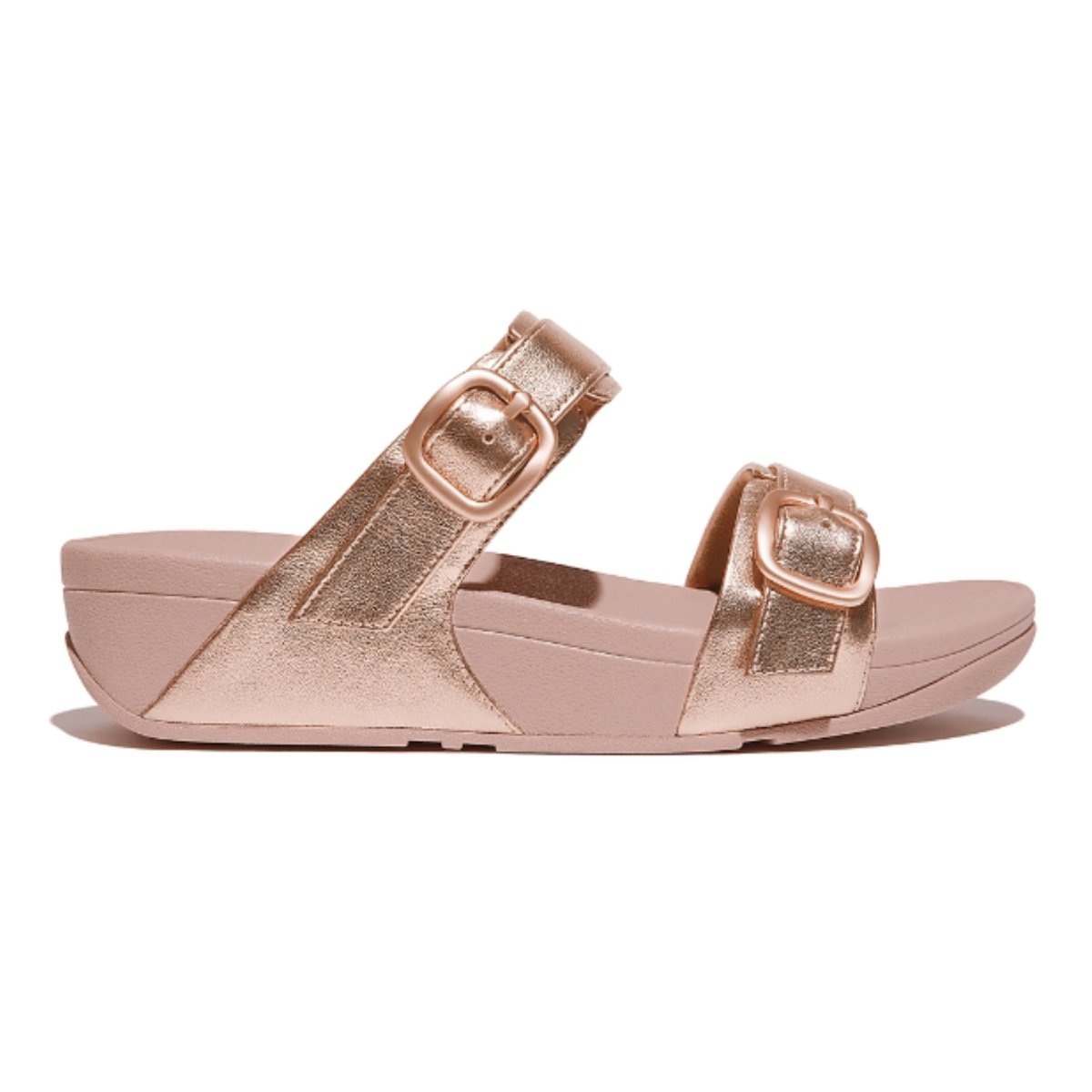 FitFlop Women's Lulu Adjustable-Buckle Metallic-Leather Rose Gold