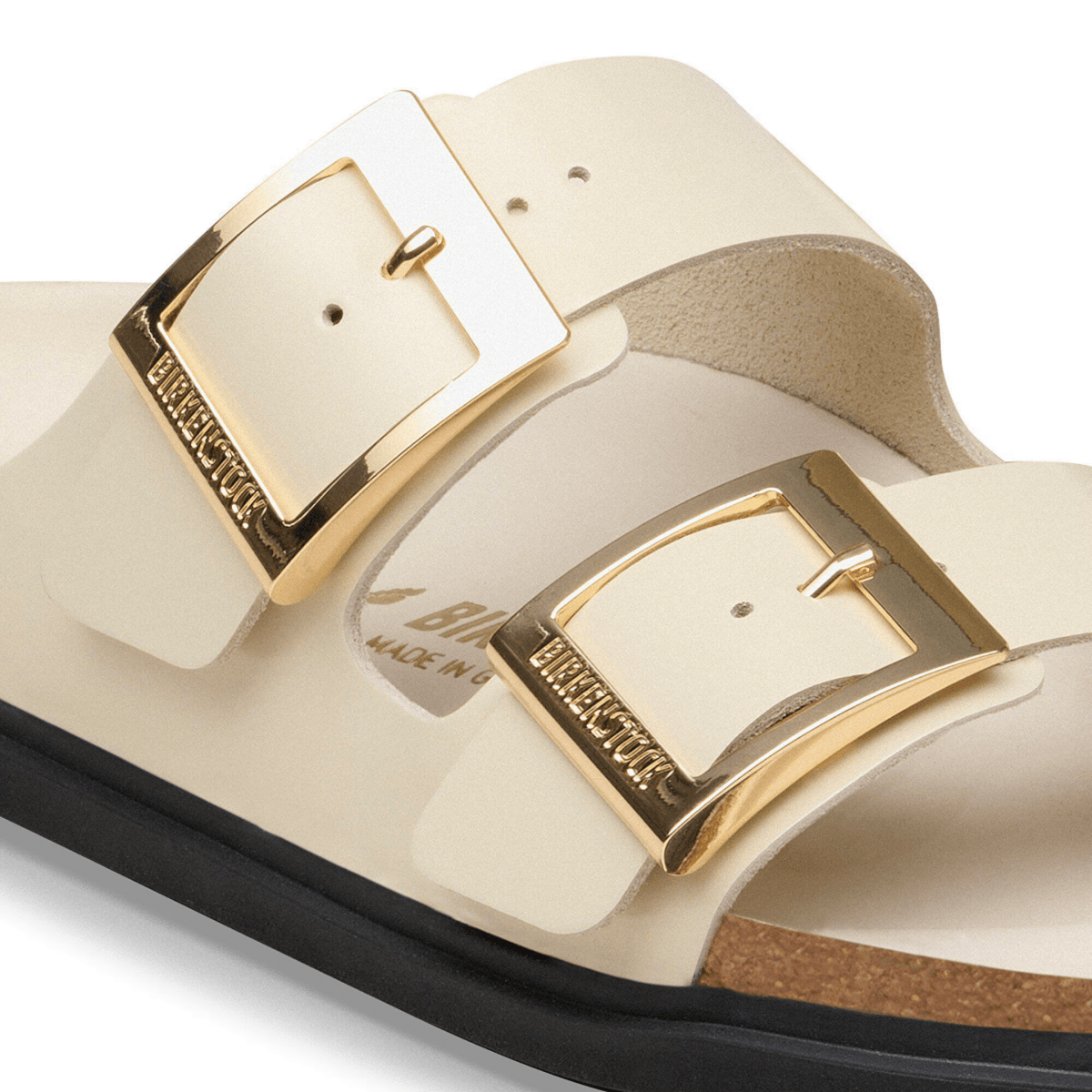 Birkenstock Women's Arizona Droplet Buckle High Shine Ecru Leather - 9028942 - Tip Top Shoes of New York