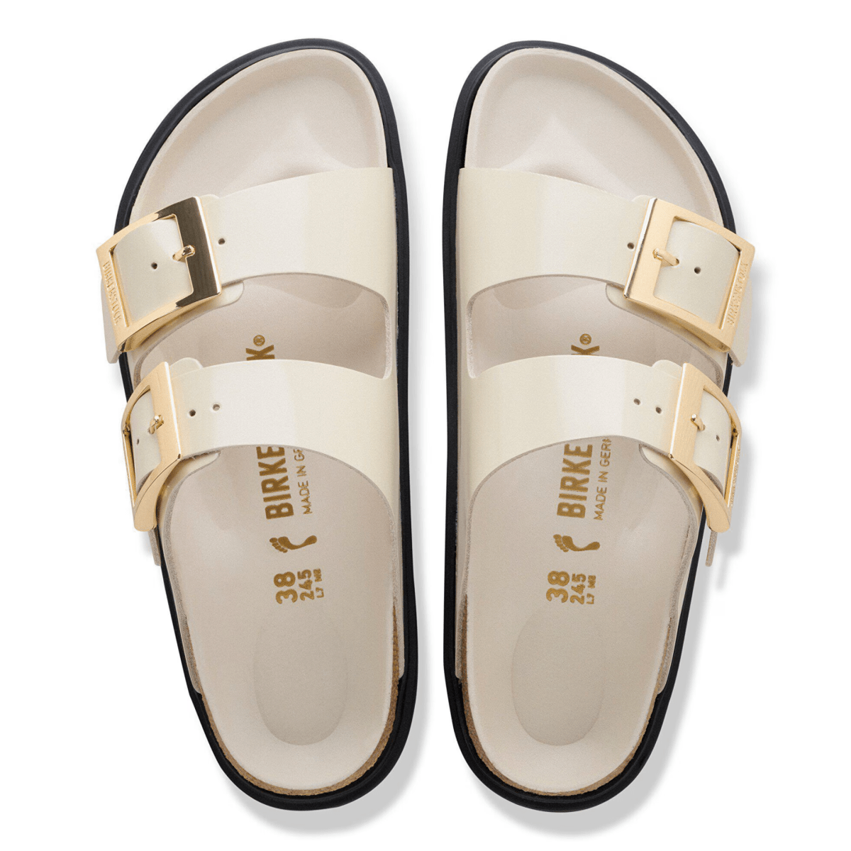 Birkenstock Women's Arizona Droplet Buckle High Shine Ecru Leather - 9028942 - Tip Top Shoes of New York