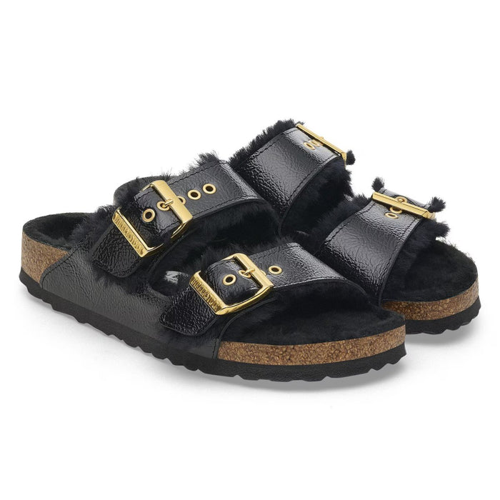 Birkenstock Women's Arizona Shearling Eyelets Naplak Black Patent Leather - 9019225 - Tip Top Shoes of New York