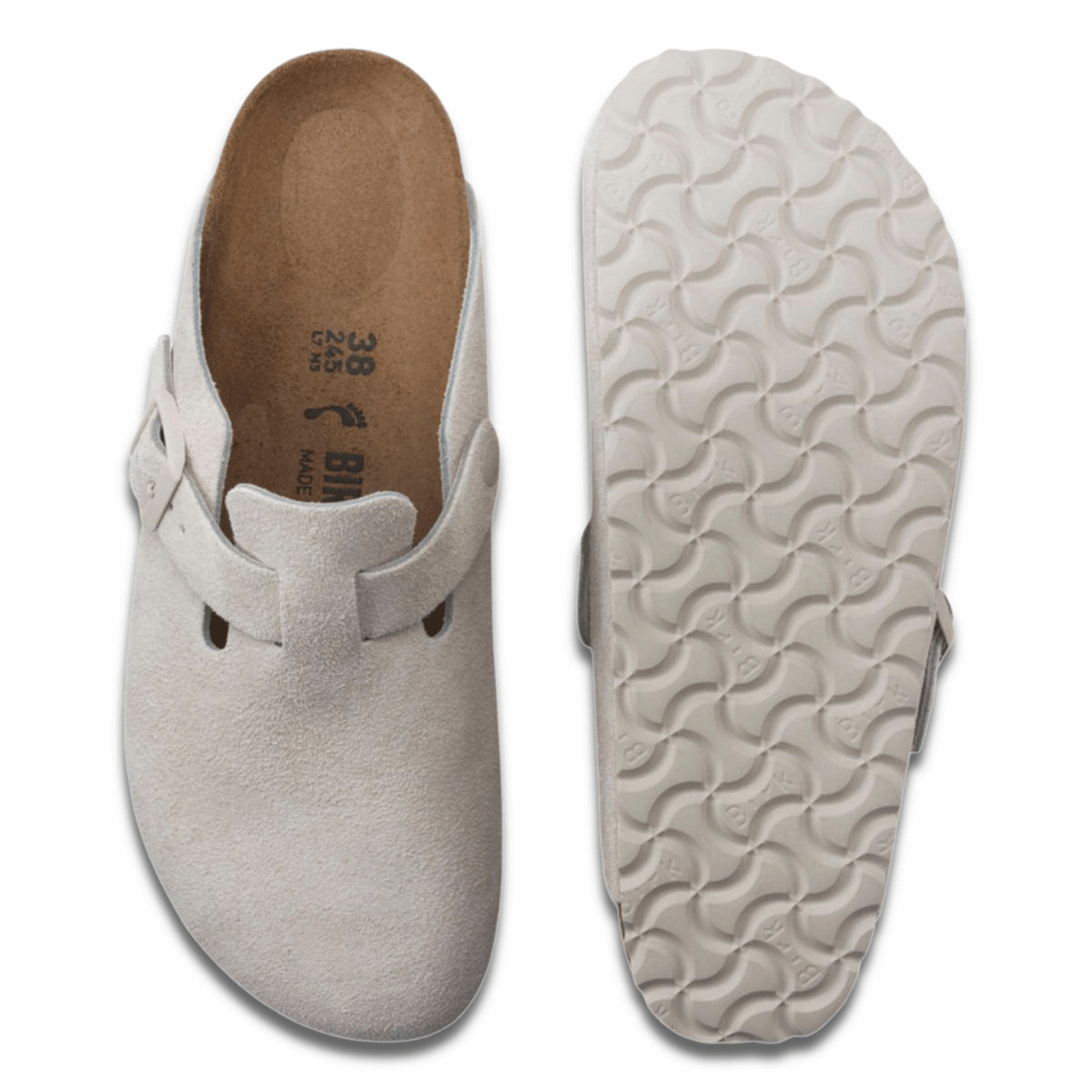 Birkenstock Women's Boston Antique White Suede Soft Footbed - 9013516 - Tip Top Shoes of New York