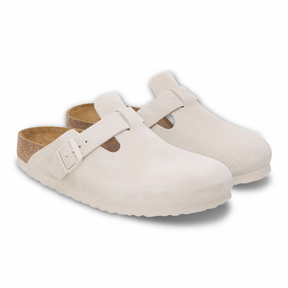 Birkenstock Women's Boston Antique White Suede Soft Footbed - 9013516 - Tip Top Shoes of New York