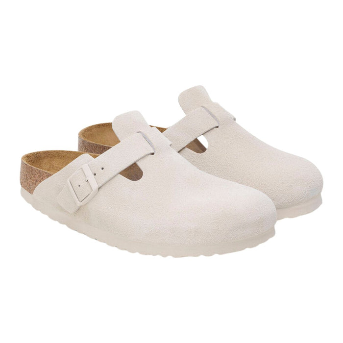 Birkenstock Women's Boston Antique White Suede Soft Footbed - 9013517 - Tip Top Shoes of New York