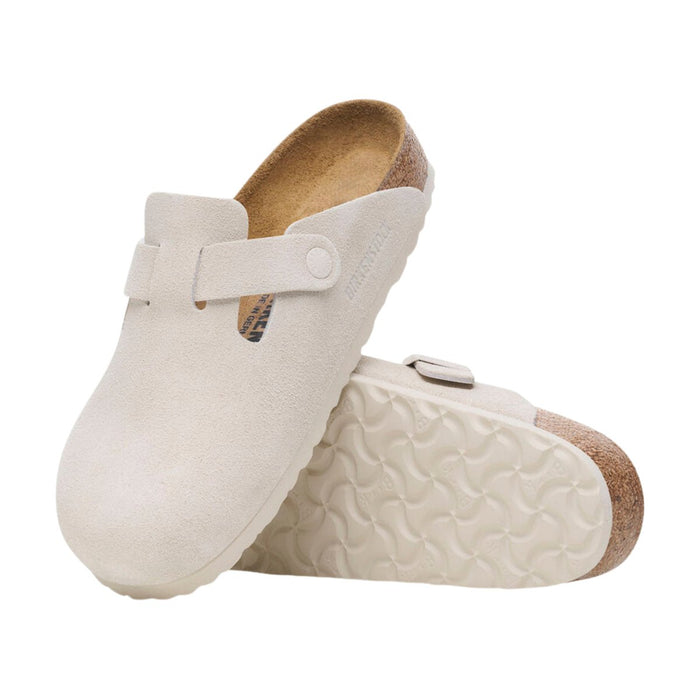 Birkenstock Women's Boston Antique White Suede Soft Footbed - 9013517 - Tip Top Shoes of New York