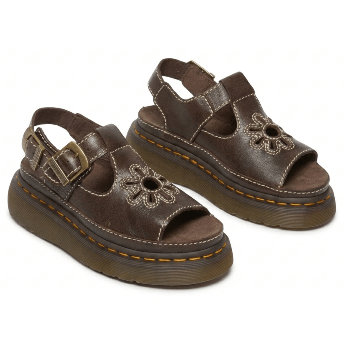 Dr. Martens Women's Dunnet Flower Kelp Brown Full Grain Leather - 11029998 - Tip Top Shoes of New York