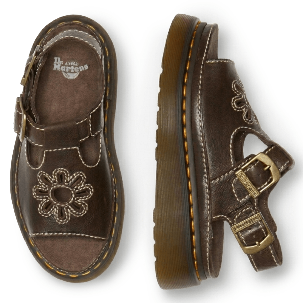 Dr. Martens Women's Dunnet Flower Kelp Brown Full Grain Leather - 11029998 - Tip Top Shoes of New York