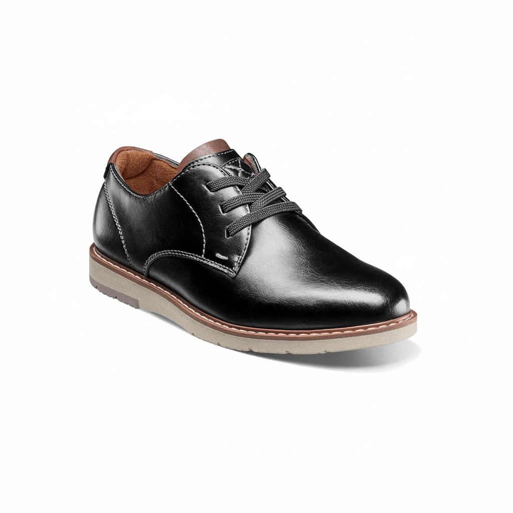 Florsheim Boys' Vibe Jr. Elastic Lace Plain Toe Oxford Black - 1108149 - Tip Top Shoes of New York