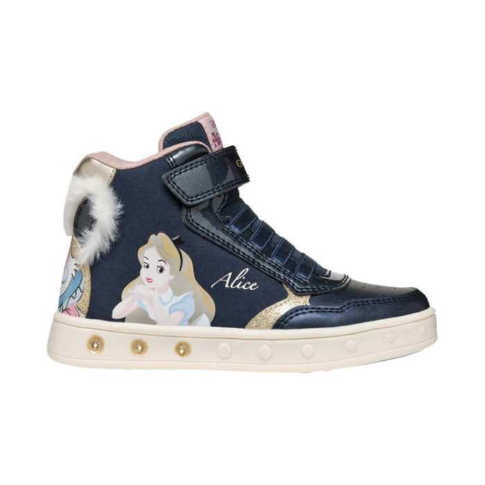 Geox Girl's (Sizes 26 - 32) Skylin Junior Disney Alice and Wonderland High - Top Dark Navy/Platinum - 1087015 - Tip Top Shoes of New York