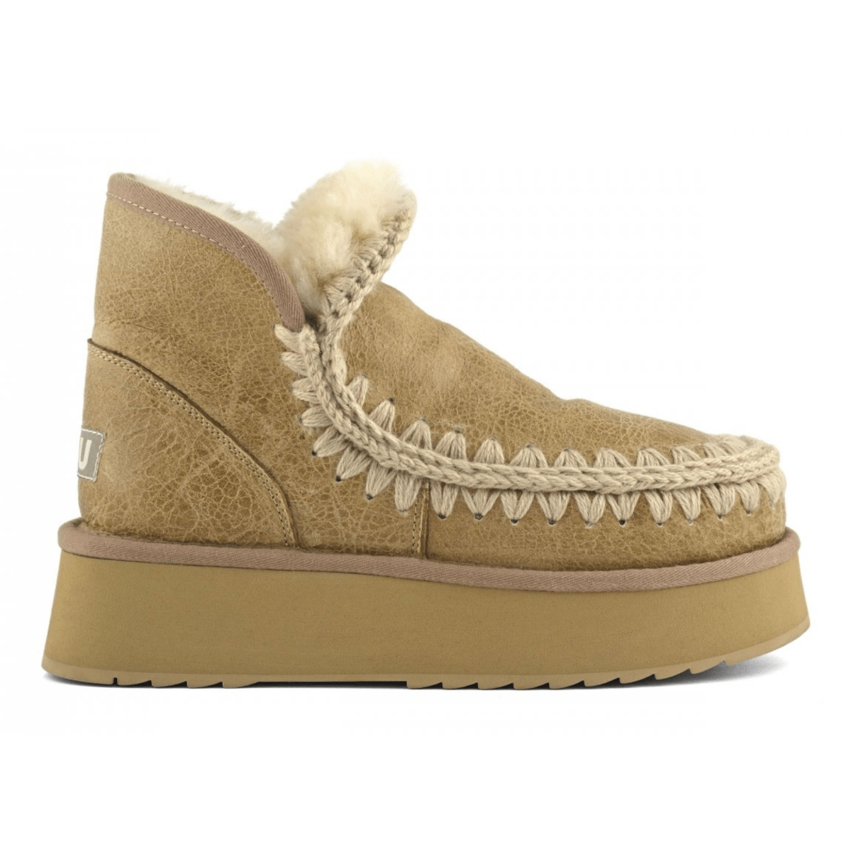 MOU Women's Mini Eskimo Platform Boot Crackled Old Beige Special Leather - 9026997 - Tip Top Shoes of New York