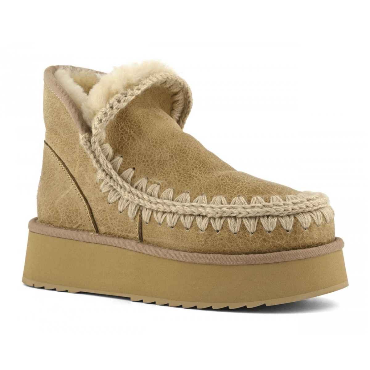 MOU Women's Mini Eskimo Platform Boot Crackled Old Beige Special Leather - 9026997 - Tip Top Shoes of New York