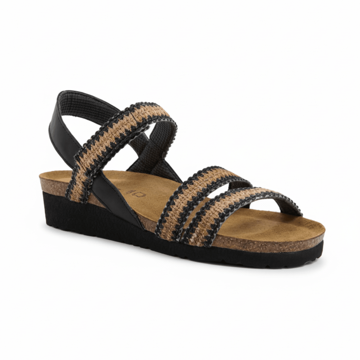 Naot Women's Kayla Jet Black Leather/Black/Brown Raffia - 9029101 - Tip Top Shoes of New York