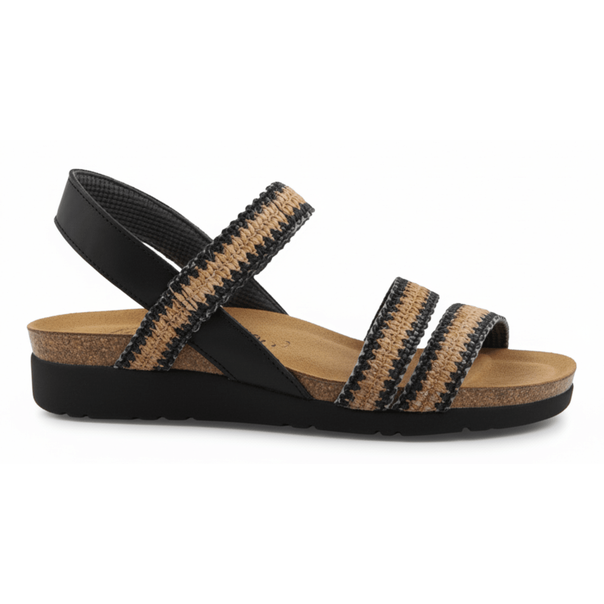 Naot Women's Kayla Jet Black Leather/Black/Brown Raffia - 9029101 - Tip Top Shoes of New York