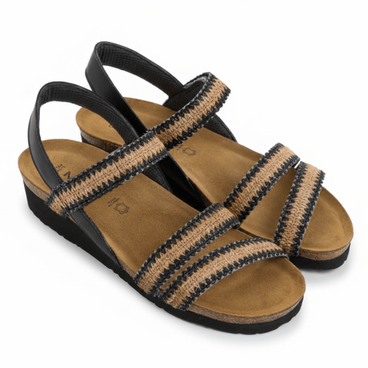 Naot Women's Kayla Jet Black Leather/Black/Brown Raffia - 9029101 - Tip Top Shoes of New York