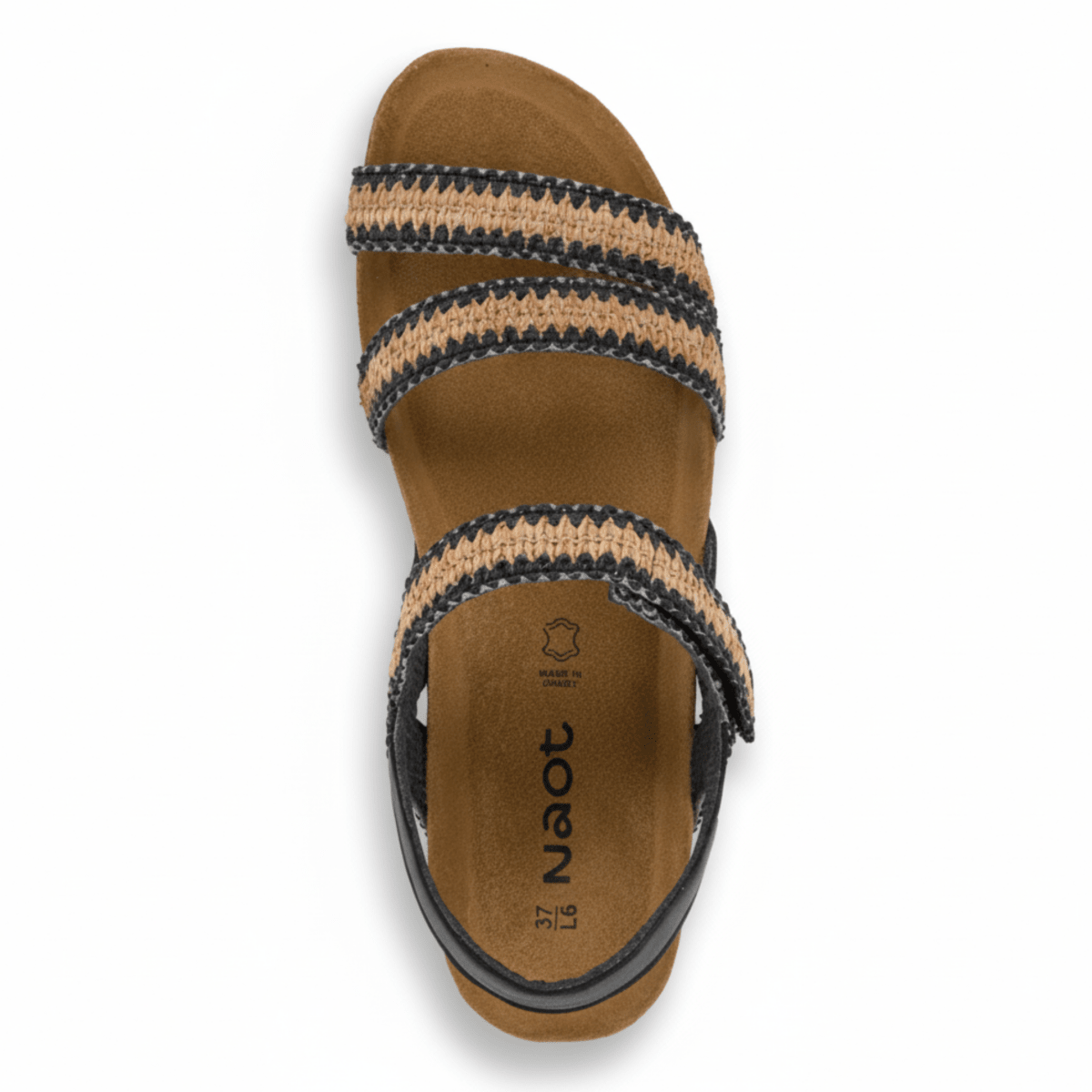 Naot Women's Kayla Jet Black Leather/Black/Brown Raffia - 9029101 - Tip Top Shoes of New York