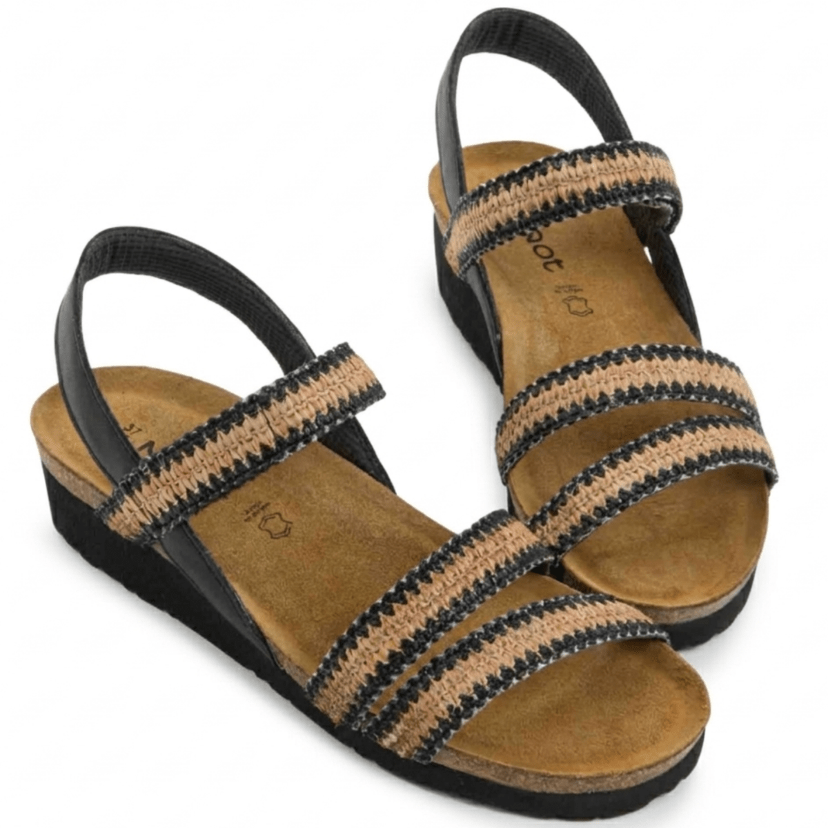 Naot Women's Kayla Jet Black Leather/Black/Brown Raffia - 9029101 - Tip Top Shoes of New York