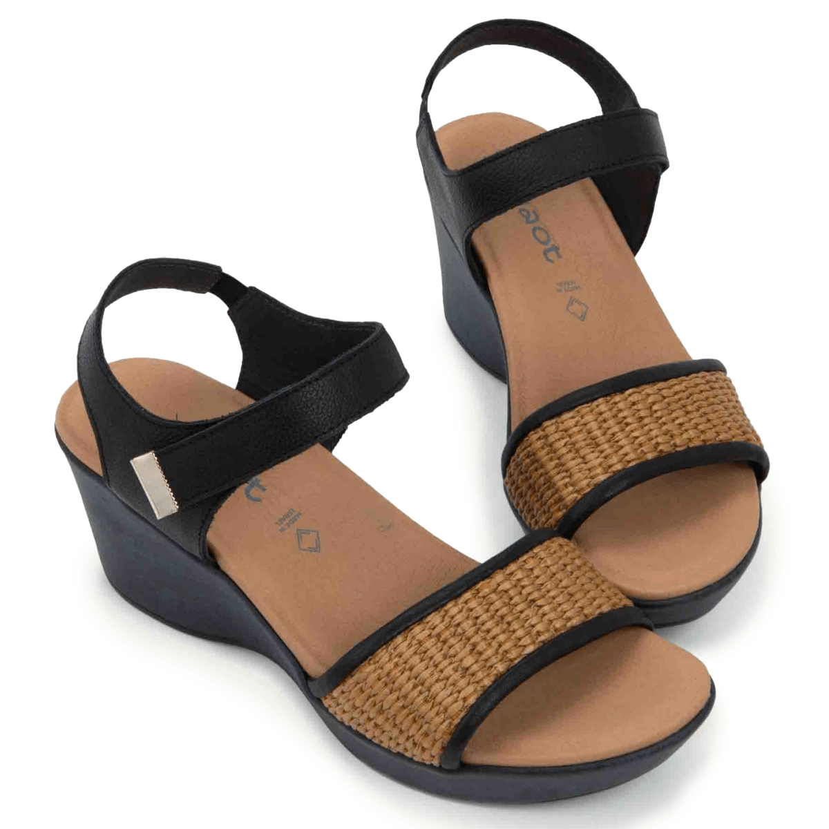 Naot Women's Summer Raffia Soft Black Leather/Gold Brown Raffia - 9029084 - Tip Top Shoes of New York