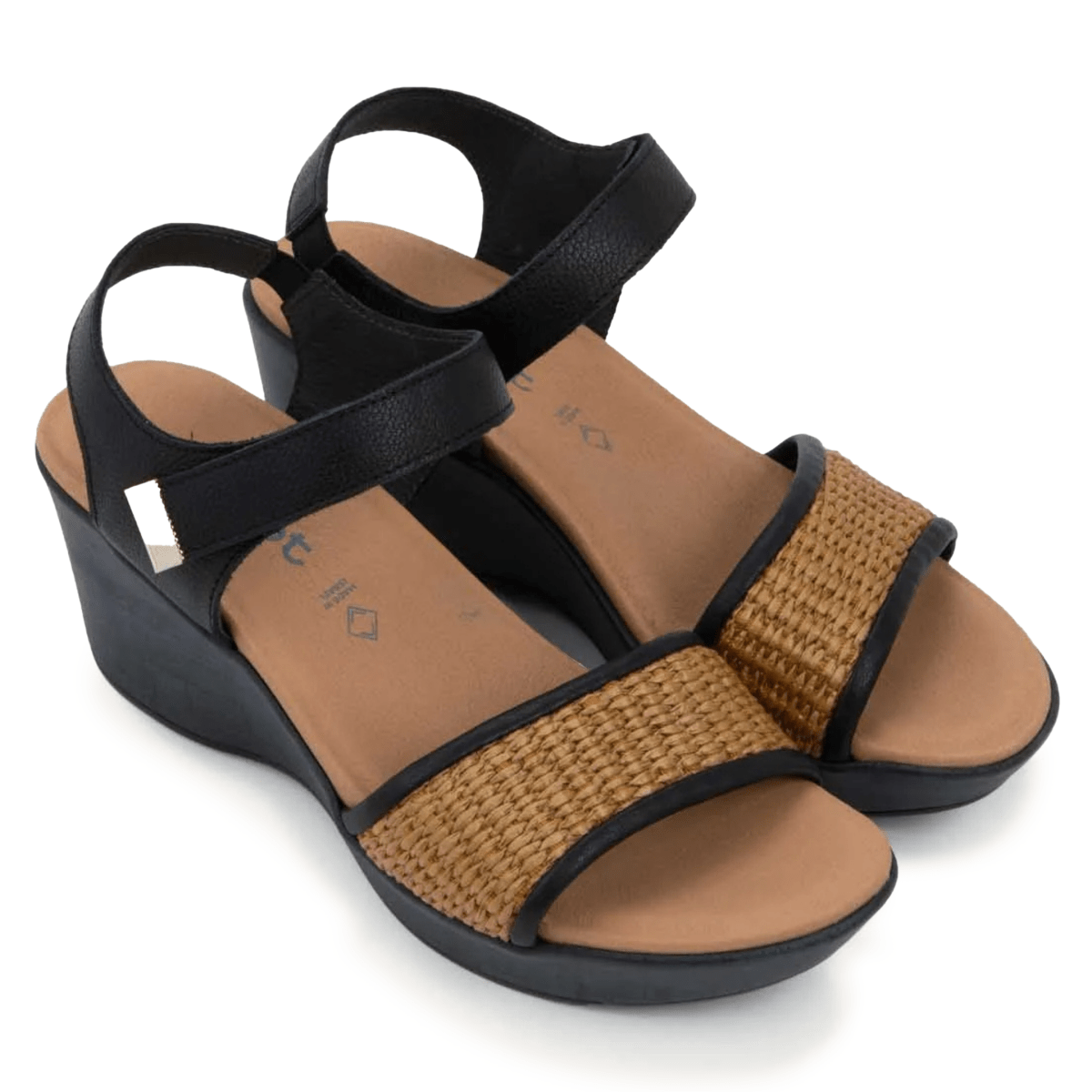 Naot Women's Summer Raffia Soft Black Leather/Gold Brown Raffia - 9029084 - Tip Top Shoes of New York