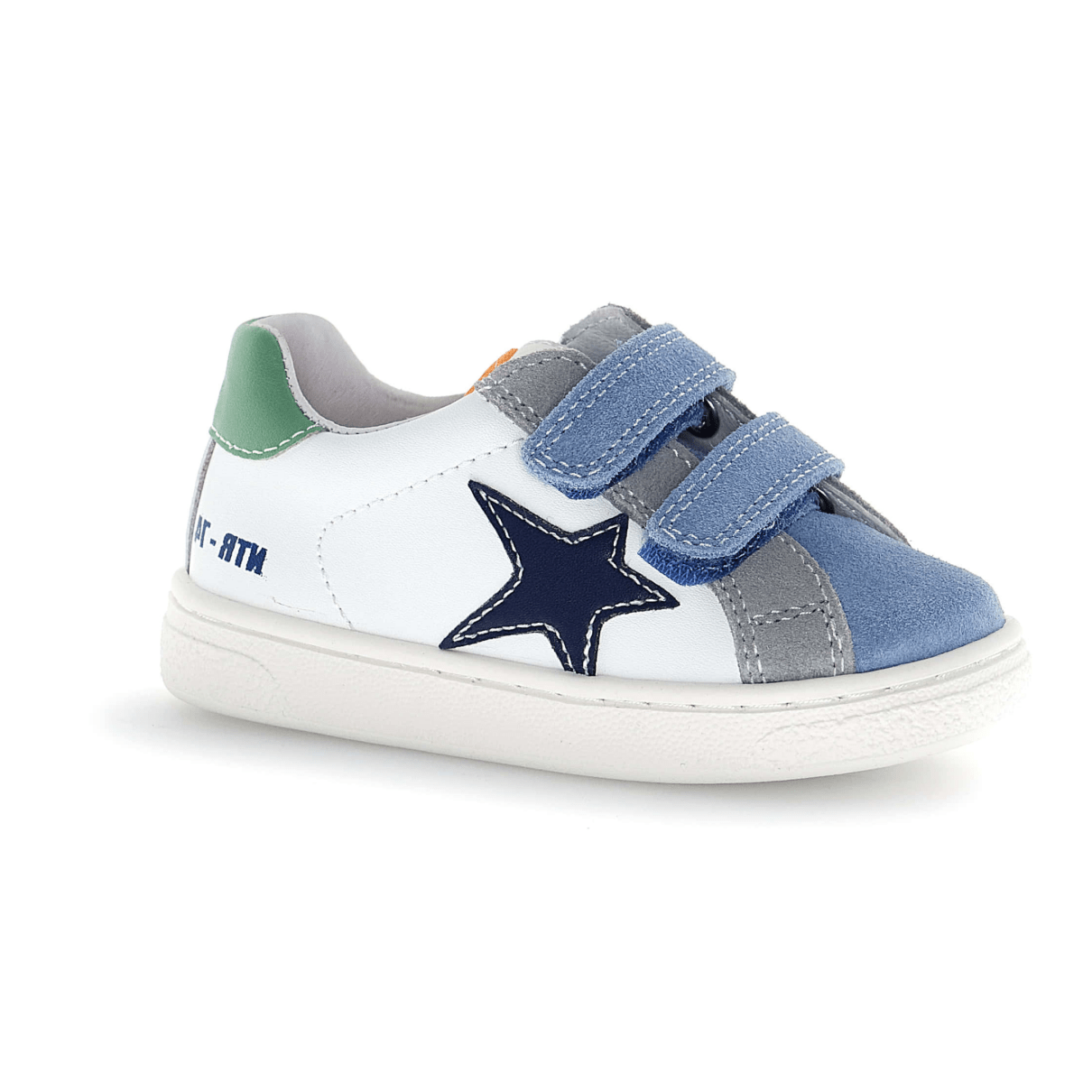 Naturino Boys (Sizes 27 - 32) Pinn VL White Leather/Blue/Grey Suede - 1106259 - Tip Top Shoes of New York