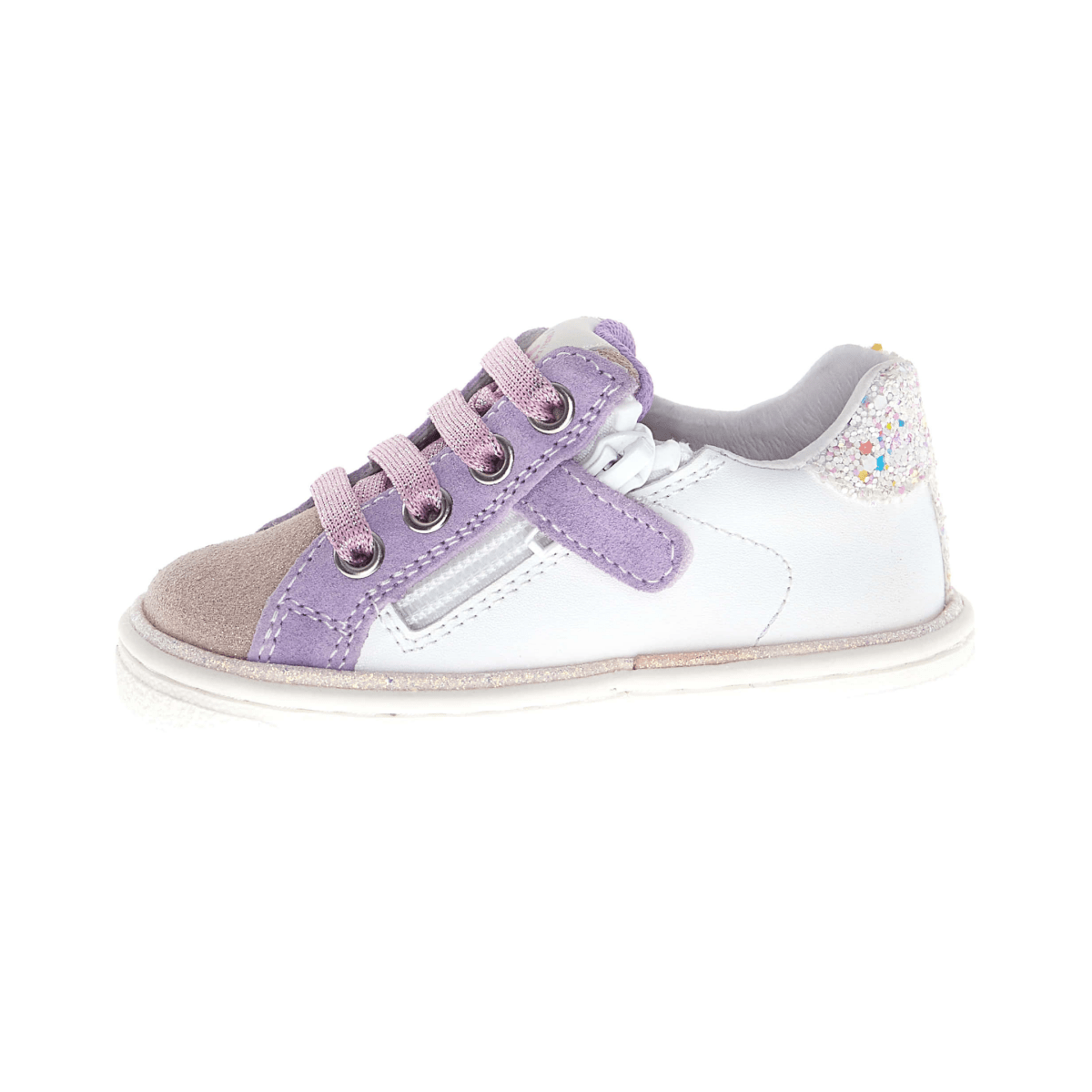Naturino Girls (Sizes 28 - 34) Pinn Zip White Leather/Purple Suede/Pink Glitter - 1106359 - Tip Top Shoes of New York