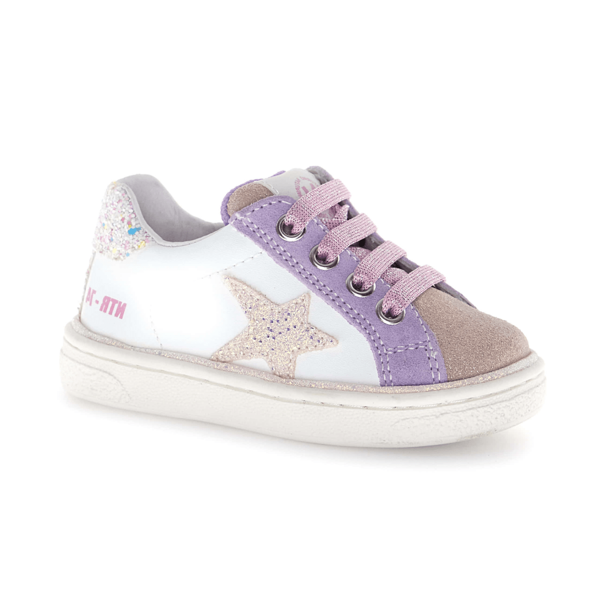 Naturino Girls (Sizes 28 - 34) Pinn Zip White Leather/Purple Suede/Pink Glitter - 1106359 - Tip Top Shoes of New York