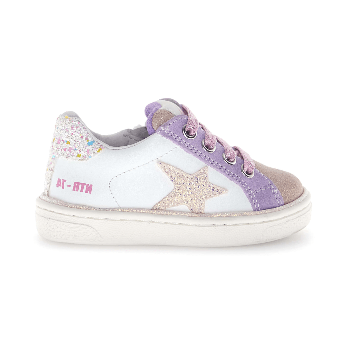 Naturino Girls (Sizes 28 - 34) Pinn Zip White Leather/Purple Suede/Pink Glitter - 1106359 - Tip Top Shoes of New York