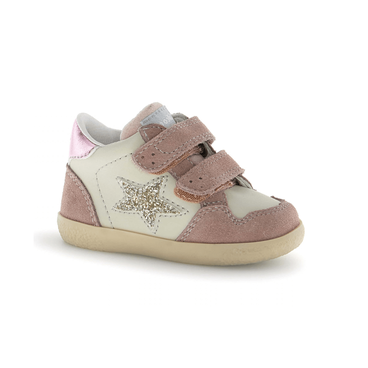 Naturino Toddlers (Sizes 22-26) Alnoite High 2 Velcro Cream/Pink Suede/Gold Glitter Star - 1112664 - Tip Top Shoes of New York