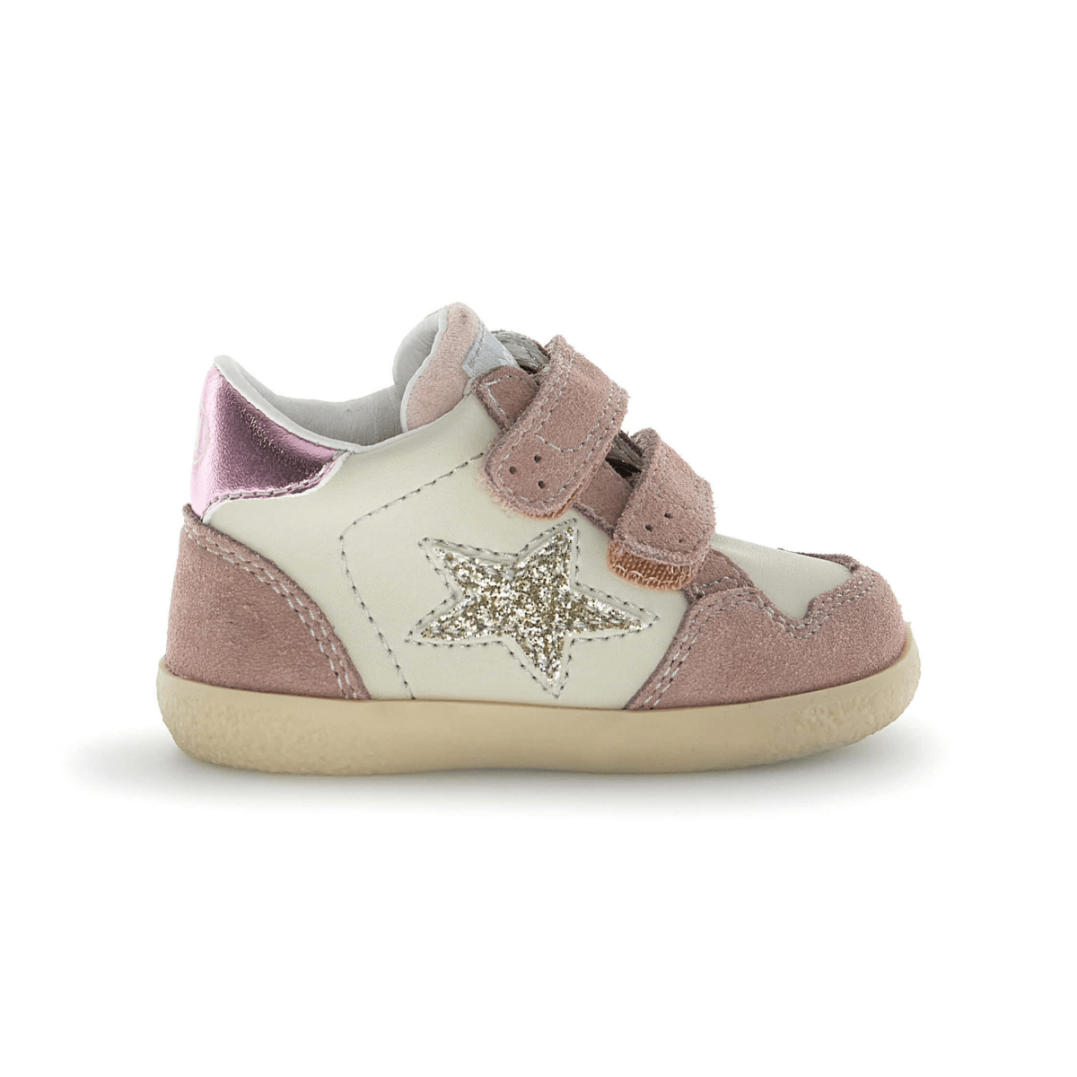 Naturino Toddlers (Sizes 22-26) Alnoite High 2 Velcro Cream/Pink Suede/Gold Glitter Star - 1112664 - Tip Top Shoes of New York
