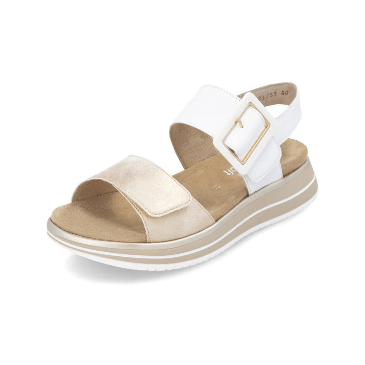 Rieker Women's D1J53 - 80 White/Gold Metallic Leather - 9028409 - Tip Top Shoes of New York