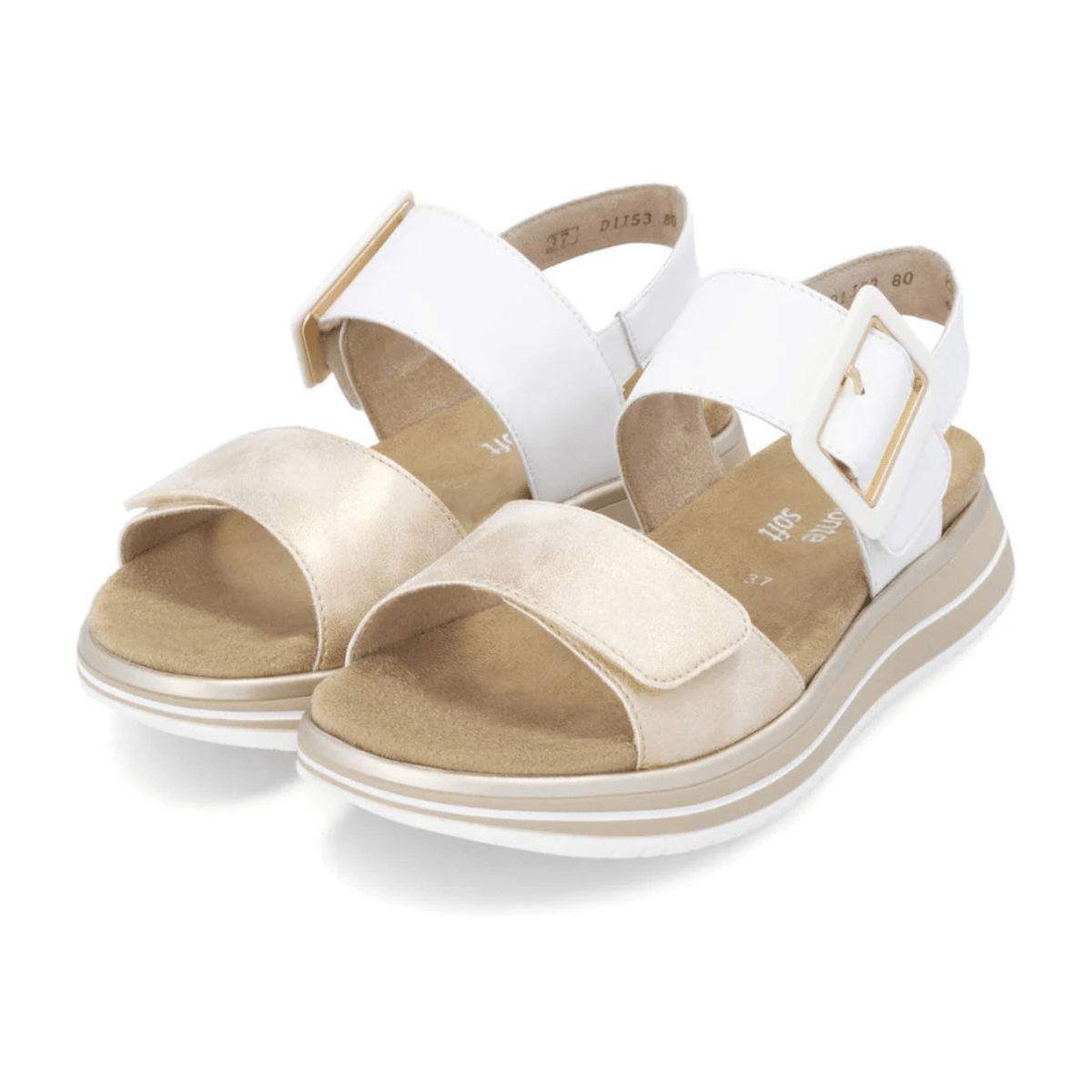 Rieker Women's D1J53 - 80 White/Gold Metallic Leather - 9028409 - Tip Top Shoes of New York