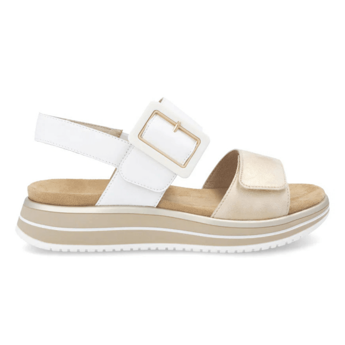 Rieker Women's D1J53 - 80 White/Gold Metallic Leather - 9028409 - Tip Top Shoes of New York