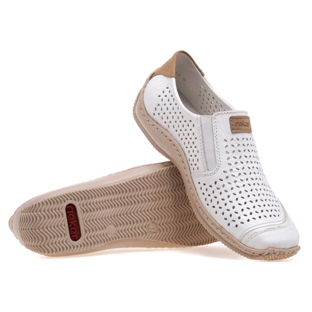 Rieker Women's L1792 - 80 White/Camel Leather - 9020700 - Tip Top Shoes of New York