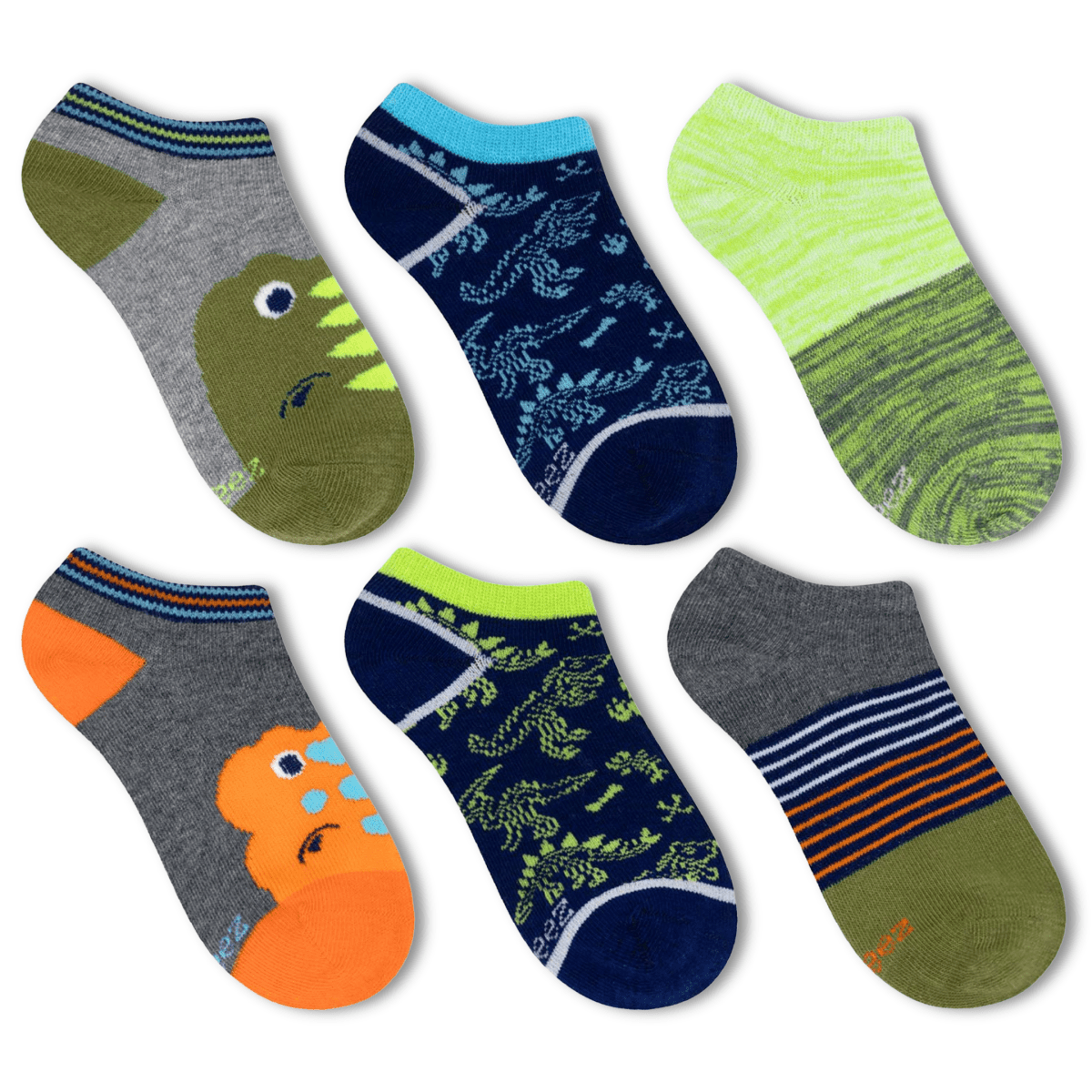 Robeez Kids Follow the Roar No Show Socks 6 - Pack Olive/Multicolor - 1110215 - Tip Top Shoes of New York