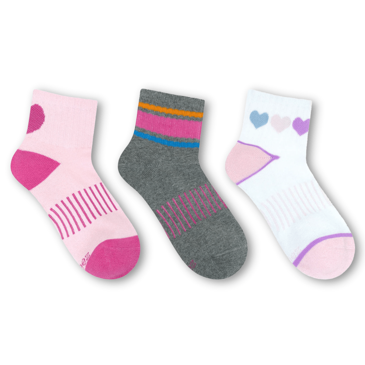 Robeez Kids Heart Supreme 1/4 Socks 3 - Pack Pink/Grey/White - 1110170 - Tip Top Shoes of New York