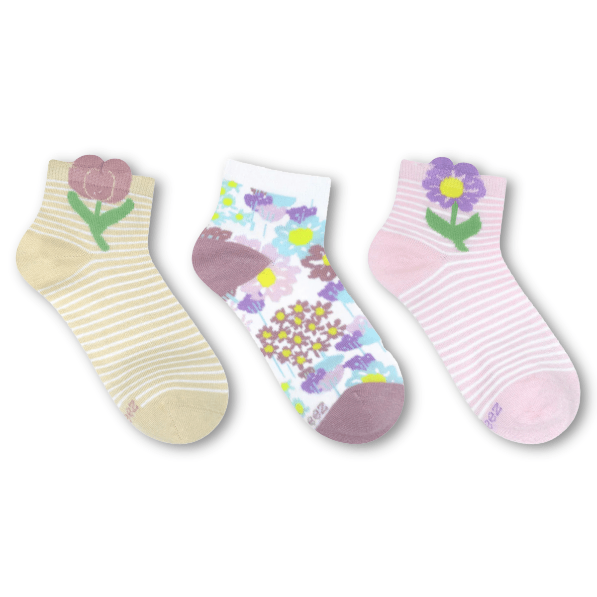 Robeez Kids My Little Garden Taupe 1/4 Socks 3 - Pack Yellow/White/Pink - 1110179 - Tip Top Shoes of New York