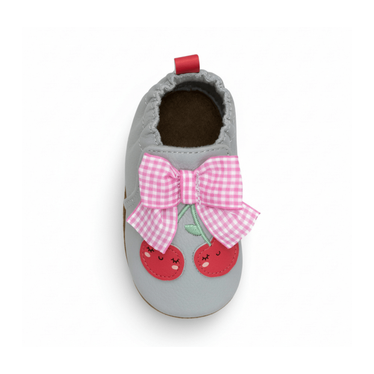 Robeez Toddlers Cherry Cute Grey/Pink Checkered Ribbon Soft Soles - 1110102 - Tip Top Shoes of New York