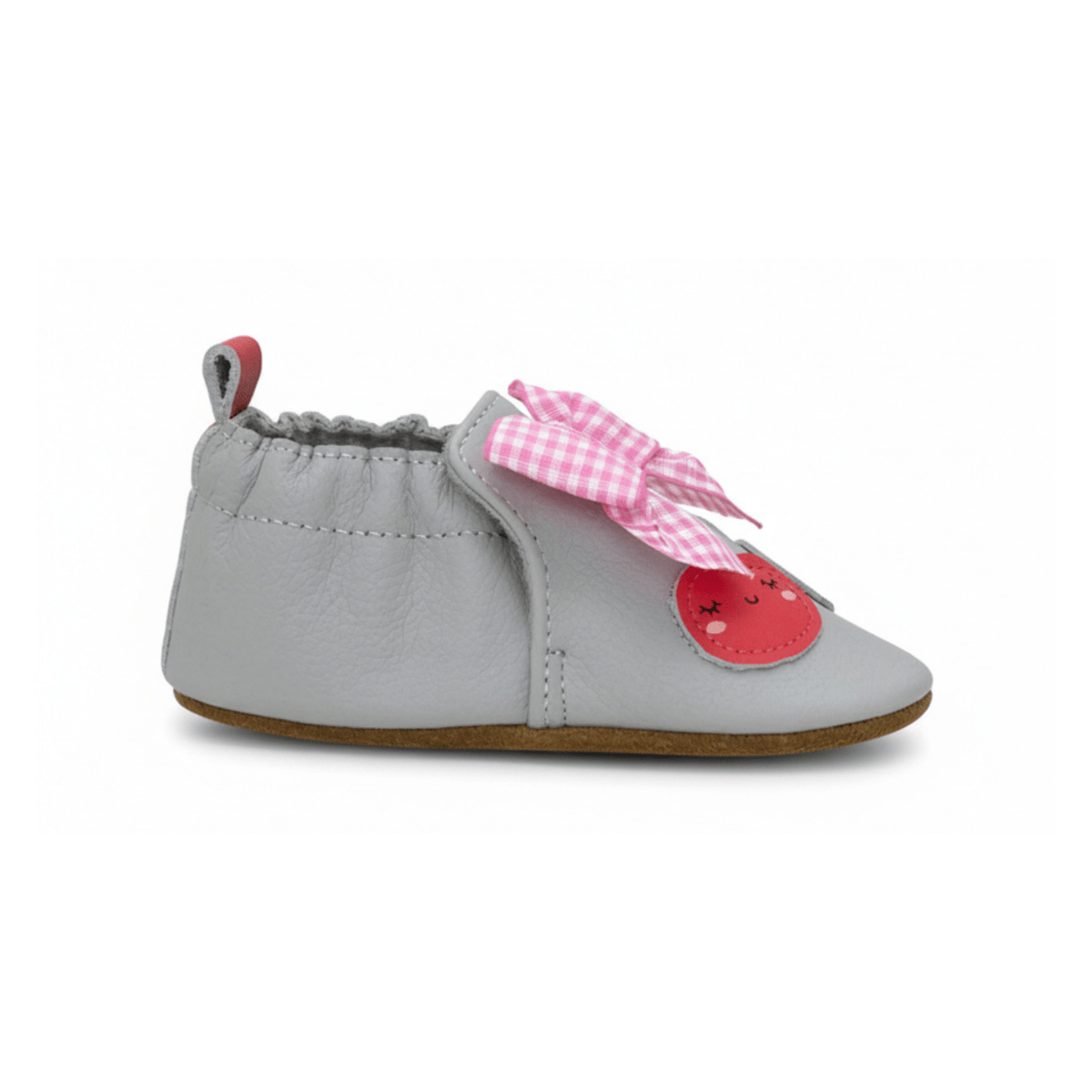 Robeez Toddlers Cherry Cute Grey/Pink Checkered Ribbon Soft Soles - 1110102 - Tip Top Shoes of New York