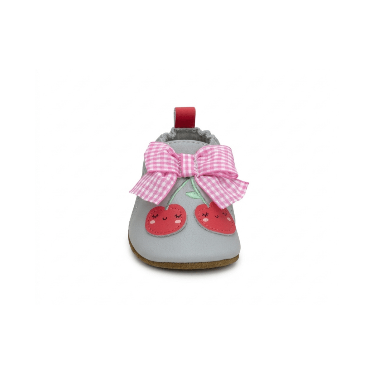 Robeez Toddlers Cherry Cute Grey/Pink Checkered Ribbon Soft Soles - 1110102 - Tip Top Shoes of New York