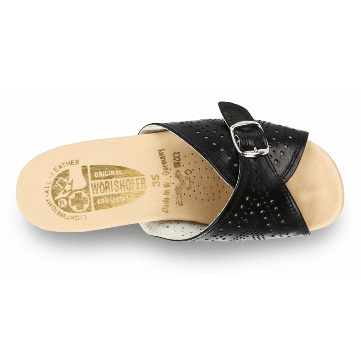 Worishofer Women's 251 Slide Black Leather - 403506401010 - Tip Top Shoes of New York