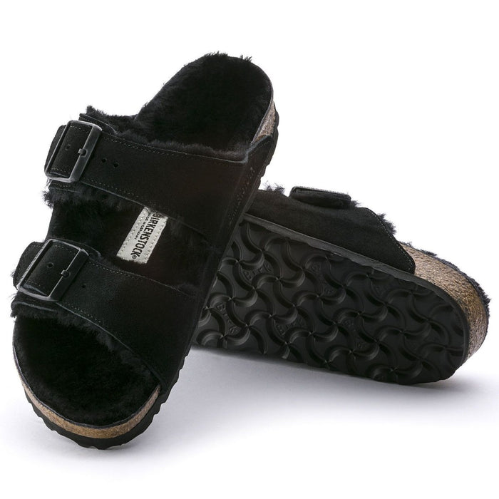 Birkenstock Women's Arizona Shearling Black Tip Top Shoes of New