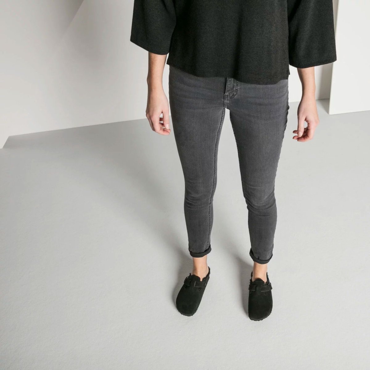 Birkenstock Women's Boston Black Suede/Shearling - 1028520 - Tip Top Shoes of New York