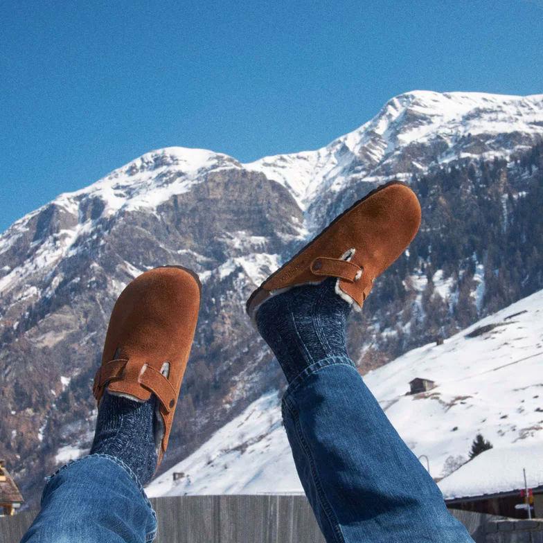 Birkenstock Women's Boston Mink Natural Suede Shearling - 343471 - Tip Top Shoes of New York