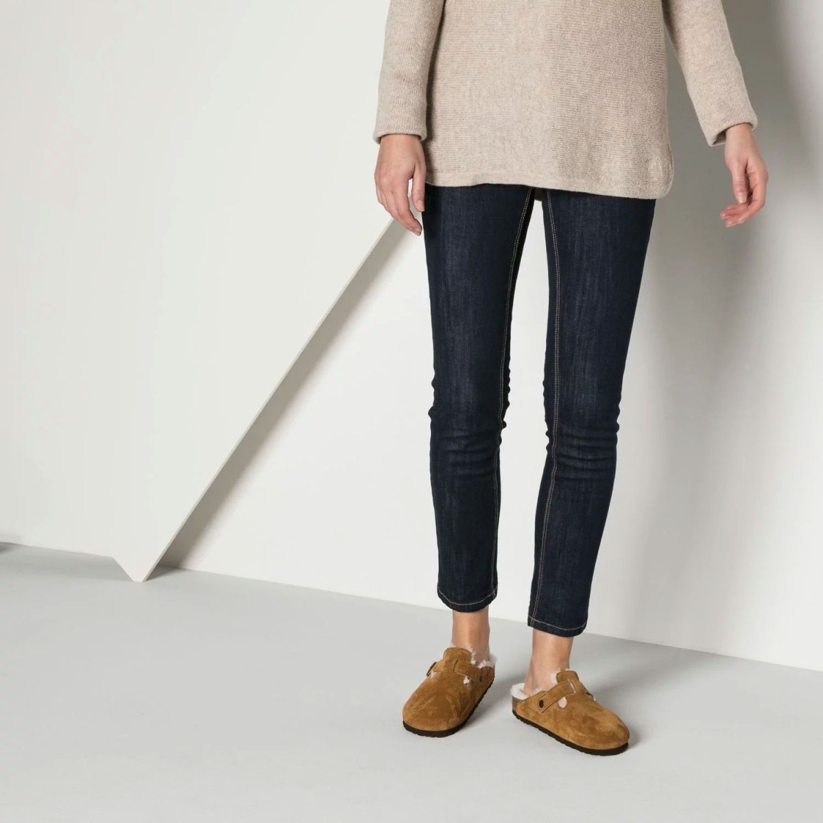 Birkenstock Women's Boston Mink Natural Suede Shearling - 343471 - Tip Top Shoes of New York