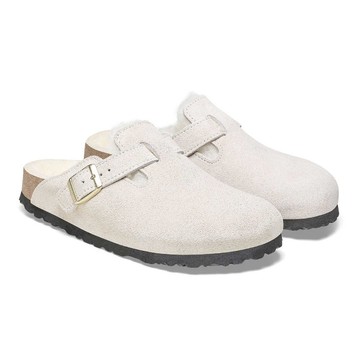 Birkenstock Women's Boston Shearling Antique White Suede - 3012471 - Tip Top Shoes of New York