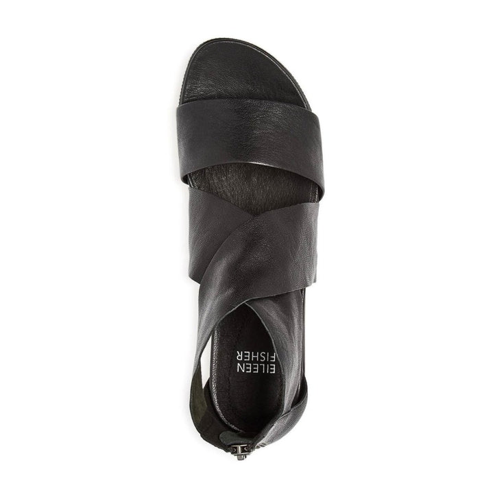 Eileen Fisher Women's Sport Wedge Sandal Black Leather - 1008233 - Tip Top Shoes of New York