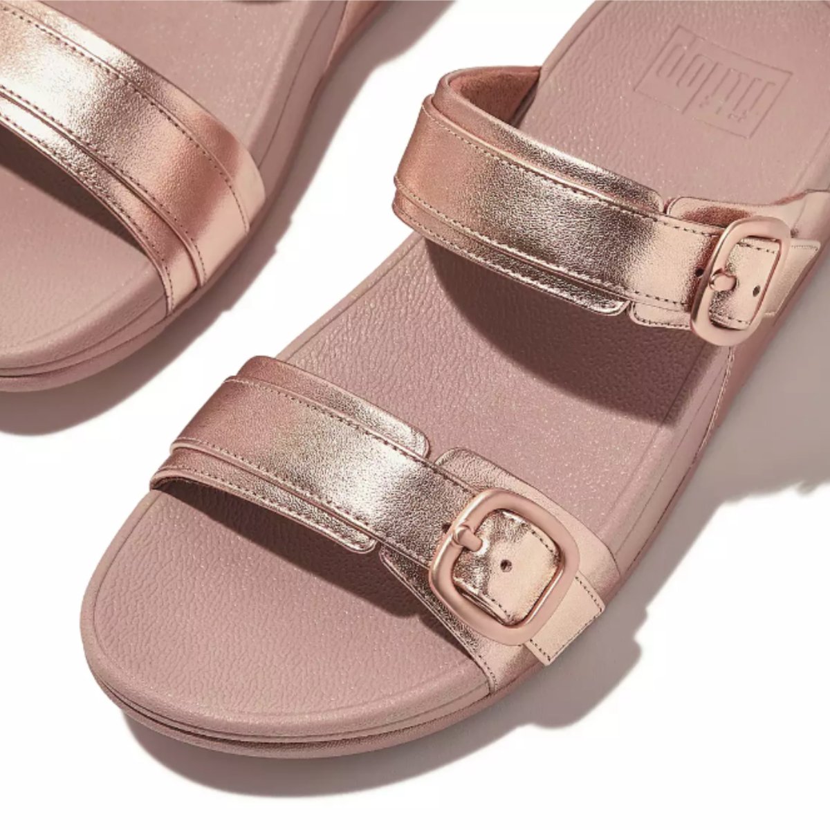FitFlop Women's Lulu Adjustable-Buckle Metallic-Leather Rose Gold Slide - 1082471 - Tip Top Shoes of New York