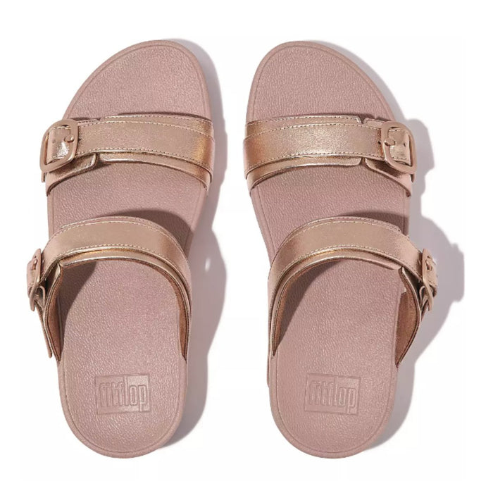 FitFlop Women's Lulu Adjustable-Buckle Metallic-Leather Rose Gold Slide - 1082471 - Tip Top Shoes of New York
