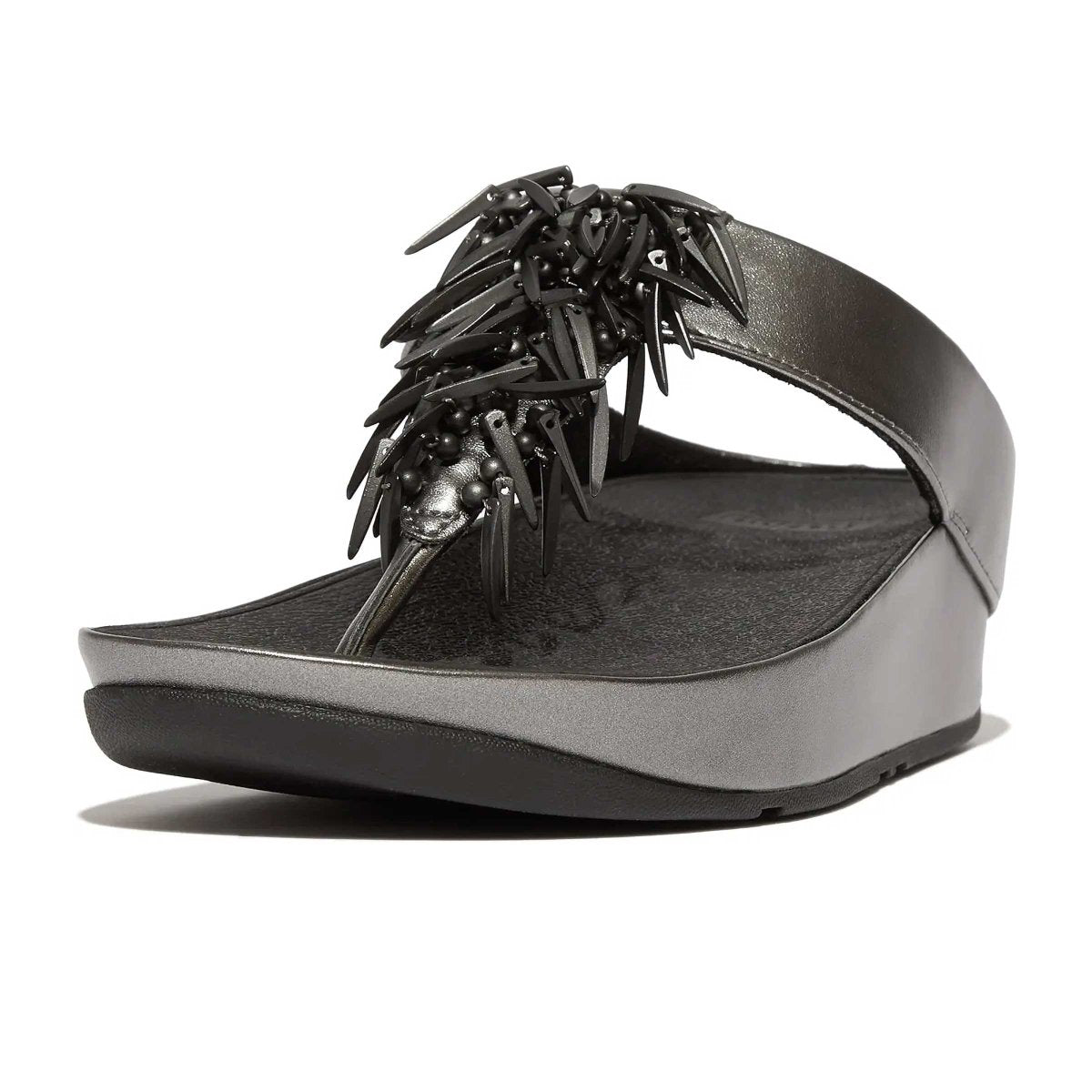 FitFlop Women's Rumba Beaded Pewter/Black Thong - 1082731 - Tip Top Shoes of New York
