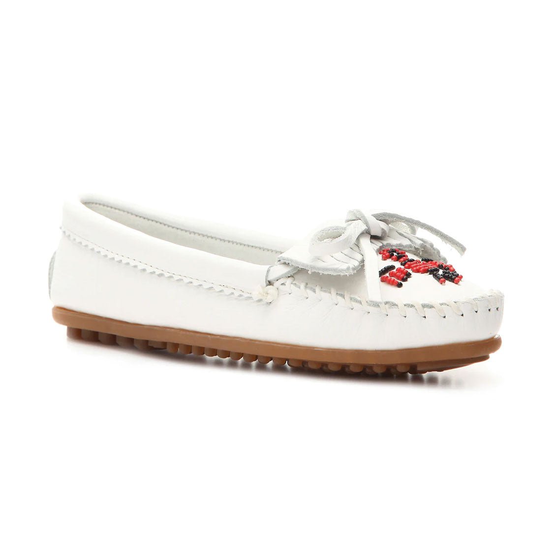 Minnetonka Women's 604 Thunderbird II White Beaded Moc - Tip Top