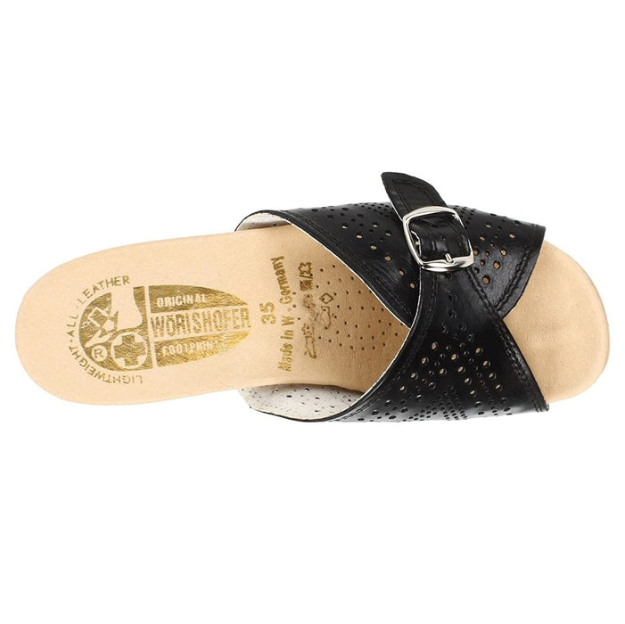 Worishofer Women's 251 Slide Black Leather - 403506401010 - Tip Top Shoes of New York