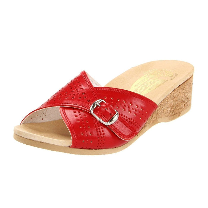 Worishofer Women's 251 Slide Red Leather - 402315801011 - Tip Top Shoes of New York